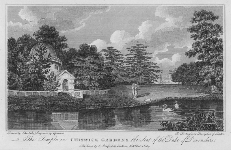 Templet i Chiswick Gardens, sæde for hertugen af Devonshire (gravering) af Robert Blemell (after) Schnebbelie