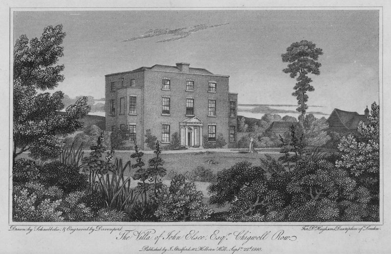 The Villa of John Elsee, Chigwell Row (gravering) af Robert Blemell (after) Schnebbelie