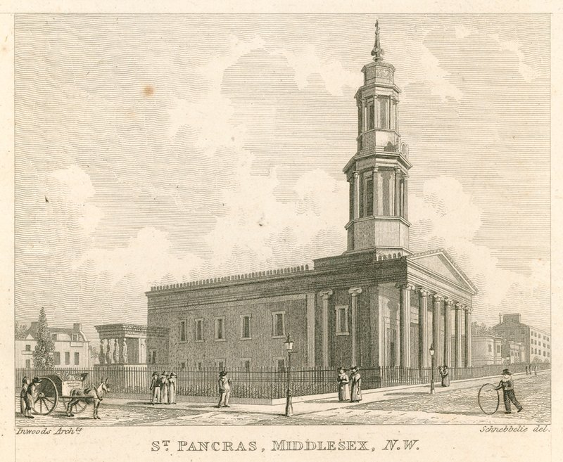 St Pancras Church, London, Middlesex; nordvest udsigt af Robert Blemell Schnebbelie