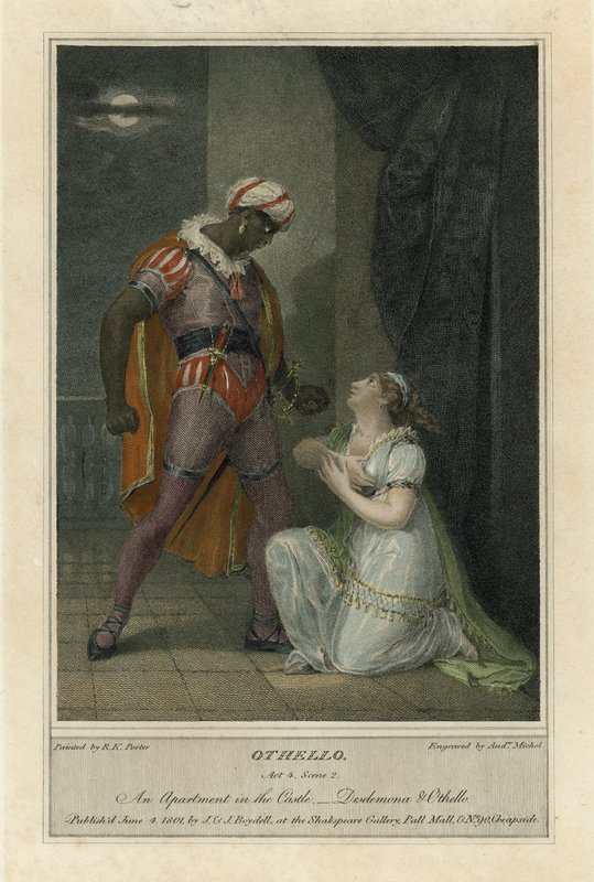 Illustration til Shakespeares Othello, 4. akt. Scene 2 (farvet indgravering) af Robert Kerr (after) Porter