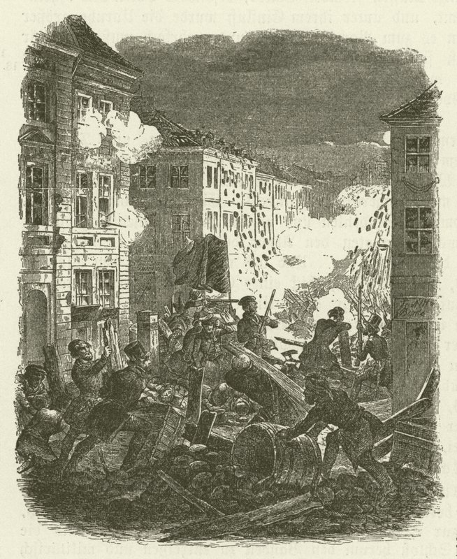 Kamp ved en barrikade uden for Kolln Rådhus i Berlin natten mellem den 18. og 19. marts 1848 af Robert Kretschmer