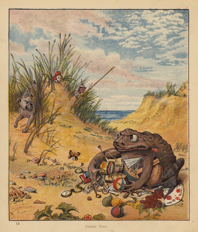 The Kitten Pilgrims: Greedy Toad (farve litho) af Robert Michael Ballantyne
