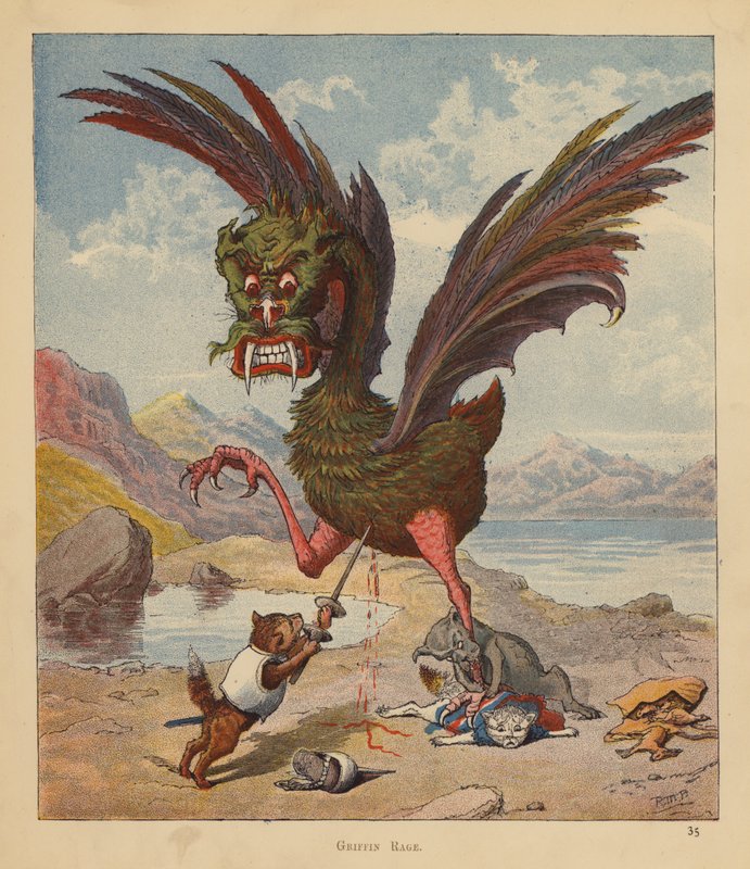 The Kitten Pilgrims: Griffin Rage (farve litho) af Robert Michael Ballantyne