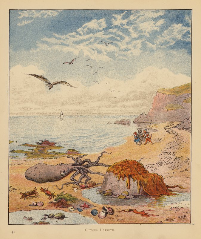 The Kitten Pilgrims: Octopus Untruth (farve litho) af Robert Michael Ballantyne