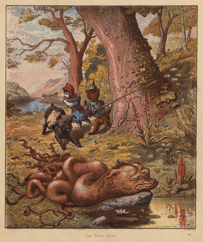 The Kitten Pilgrims: The Worm Sloth (farve litho) af Robert Michael Ballantyne