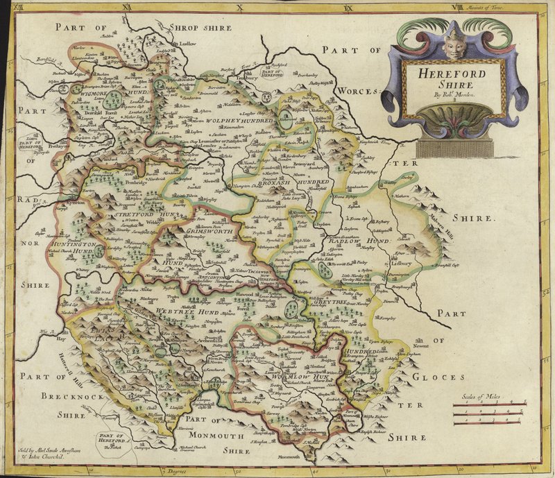 Kort over Hertfordshire (farvegravering) af Robert Morden