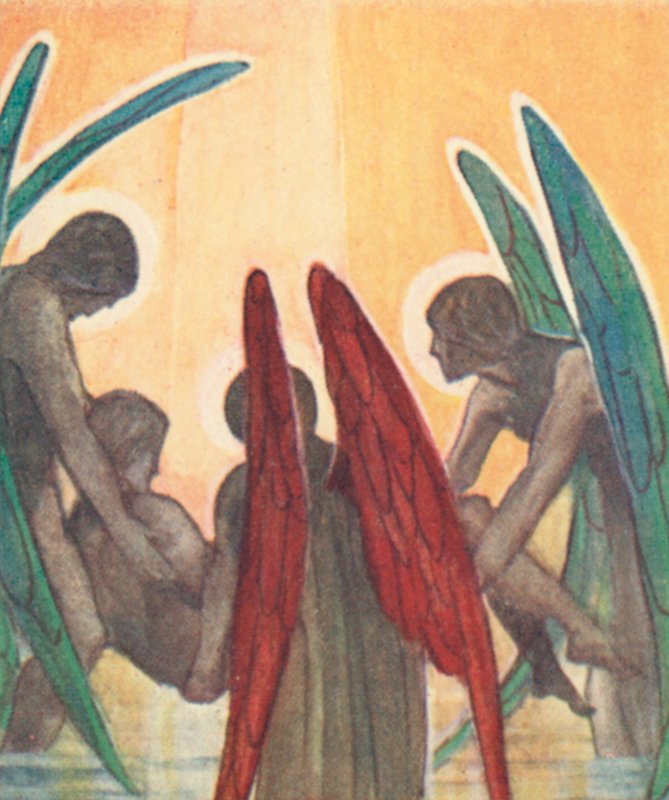 Illustration til The Dream of Gerontius af kardinal Newman (farve litho) af Robert Traill Rose