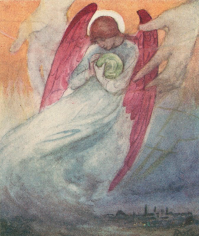 Illustration til The Dream of Gerontius af kardinal Newman (farve litho) af Robert Traill Rose