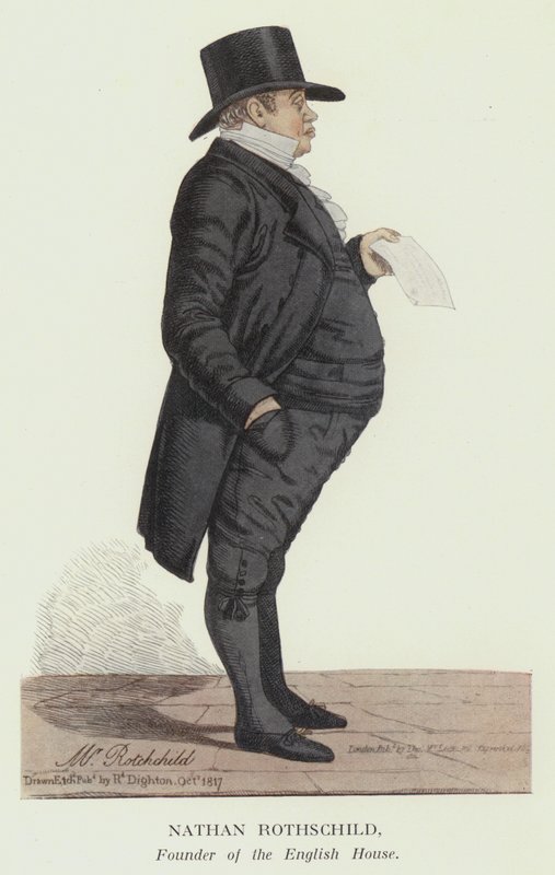 Nathan Rothschild, grundlægger af det engelske hus (farve litho) af Robert the younger Dighton