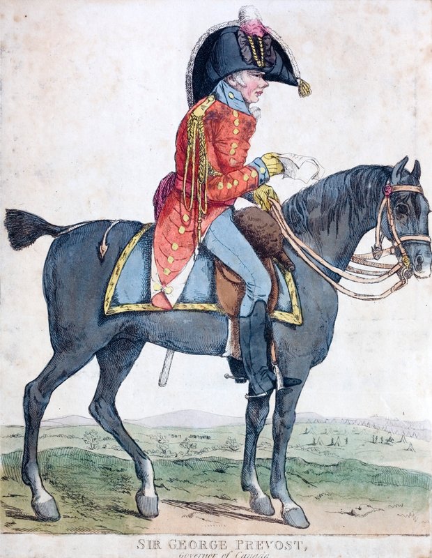 Sir George Prevost, britisk soldat og kolonialadministrator, Canadas generalguvernør (farvet radering) af Robert the younger Dighton