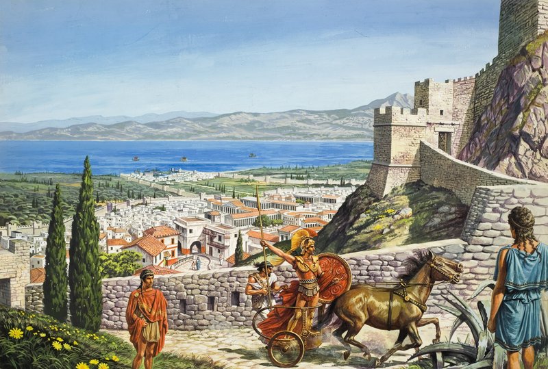 Corinth - Citadel at the Crossroads (gouache på papir) af Roger Payne