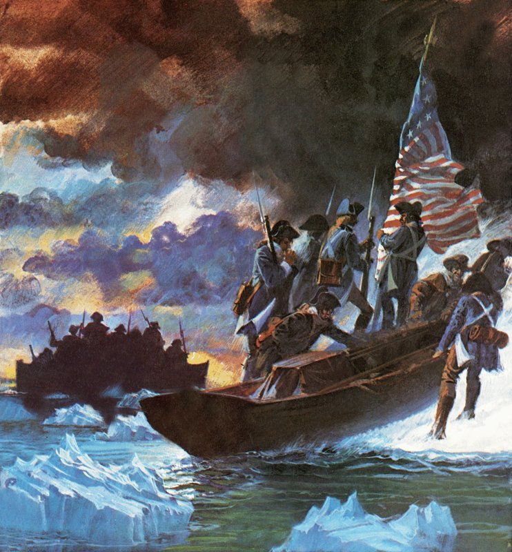 George Washington og hans mænd krydser den halvfrosne Delaware-flod af Roger Payne