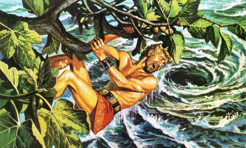 Odysseus hænger fast i et figentræ for at undslippe boblebadet af Roger Payne