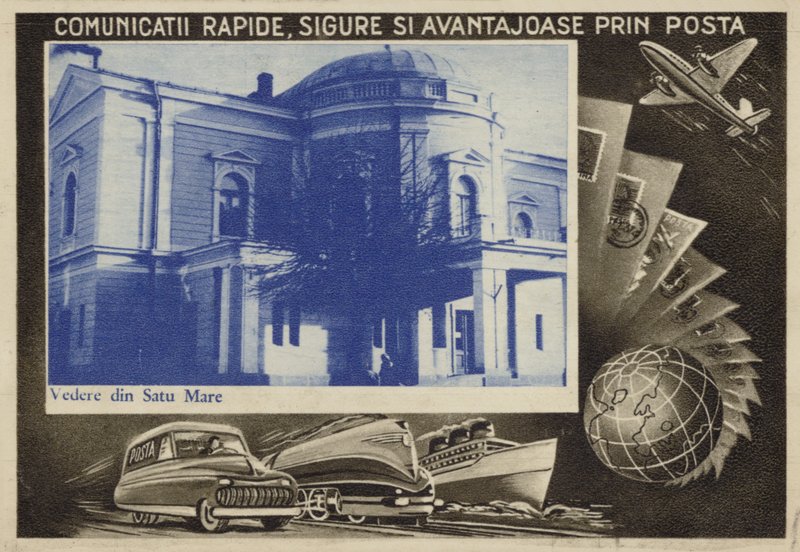 Rumænsk postkort, der promoverer postvæsenet af Romanian School