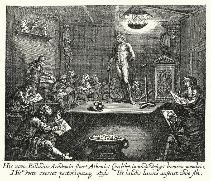 Akademiet (gravering) af Romeyn de (after) Hooghe