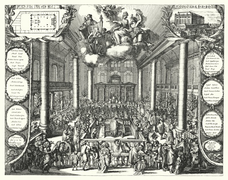 Den portugisiske synagoge, Amsterdam af Romeyn de (after) Hooghe