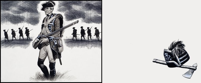 Britisk soldat på tidspunktet for den amerikanske uafhængighedskrig (gouache på papir) af Ron Embleton