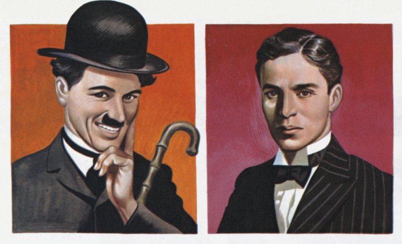 Charlie Chaplin, i kostume, og som han virkelig var (farvelitografi) af Ron Embleton