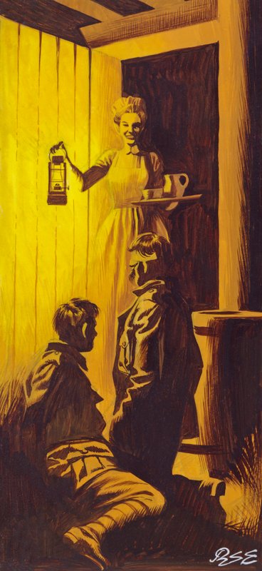 Edith Cavell skjuler allierede soldater (gouache på papir) af Ron Embleton