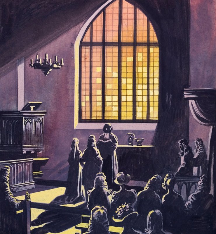 Bryllup i det 18. århundrede (gouache på papir) af Ron Embleton