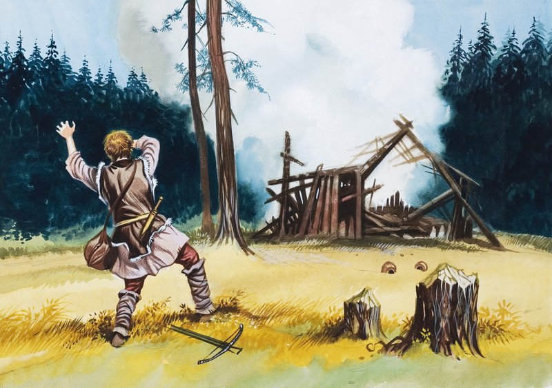 Eksploderende hytte af Ron Embleton