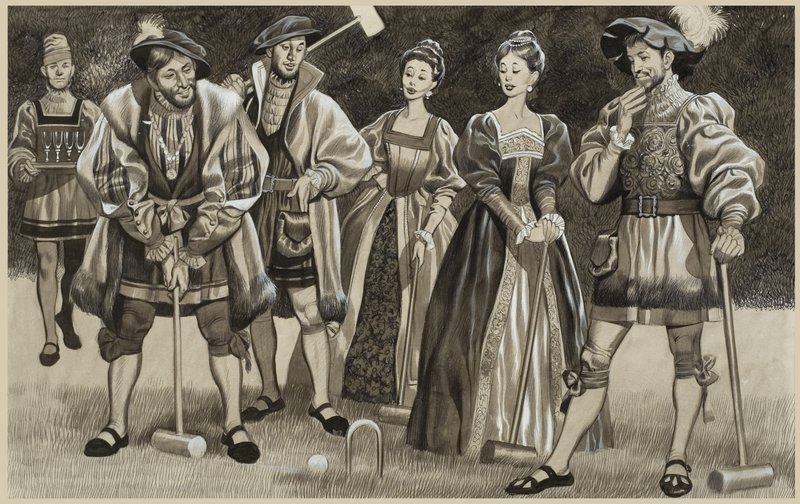 Frans I (1494-1547) spiller kroket (gouache på papir) af Ron Embleton