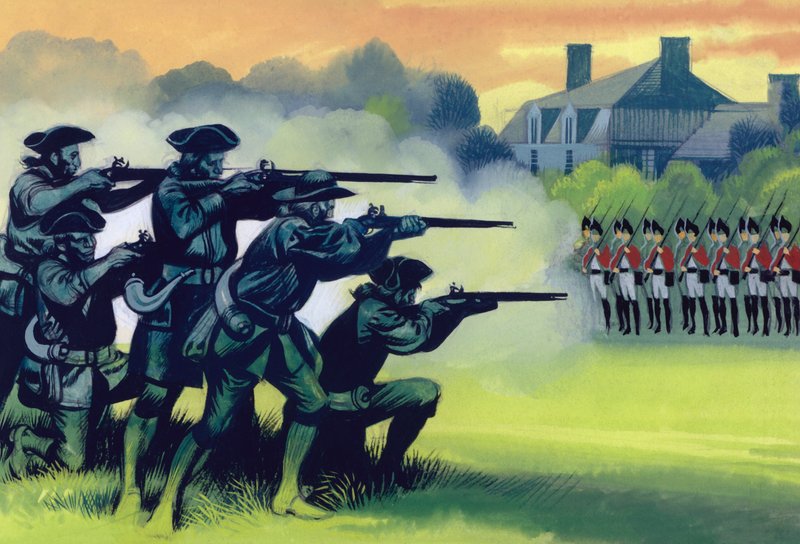 The Battle Of Lexington (gouache på papir) af Ron Embleton
