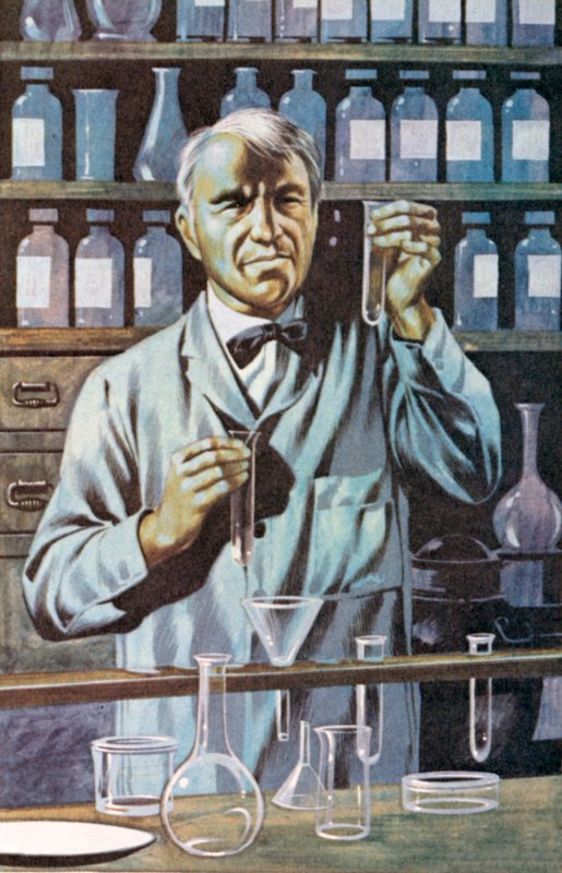 Thomas Alva Edison, amerikansk opfinder og forretningsmand (farvelitografi) af Ron Embleton