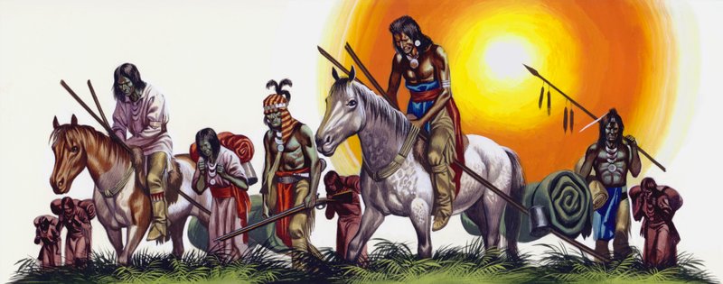 Besejrede indfødte amerikanske indianere (gouache på papir) af Ron Embleton
