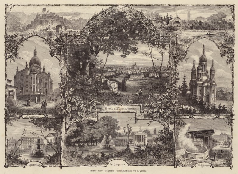Scener fra Wiesbaden, Tyskland (gravering) af Rudolf (after) Cronau