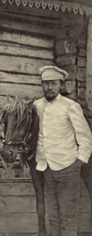 Anton Tjekhov på hans ejendom Melikhovo, Rusland, juni 1898 (s/h-foto) af Russian Photographer