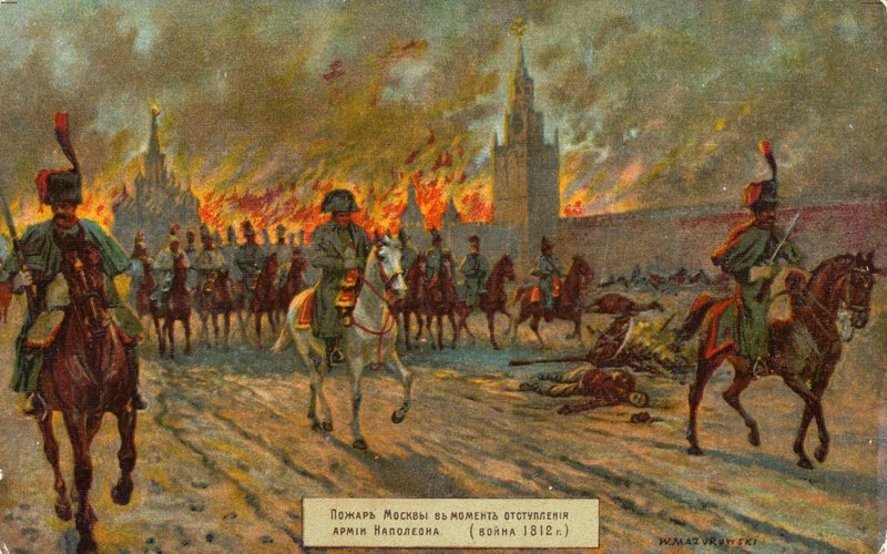 Napoleons afgang fra Moskva af Russian School
