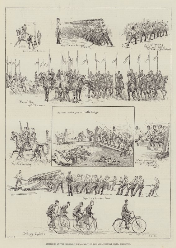 Skitser ved Military Tournament i Agricultural Hall, Islington af S.T. Dadd