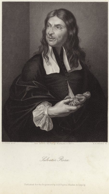 Portræt af Salvator Rosa (kobberstik) af Salvator (after) Rosa