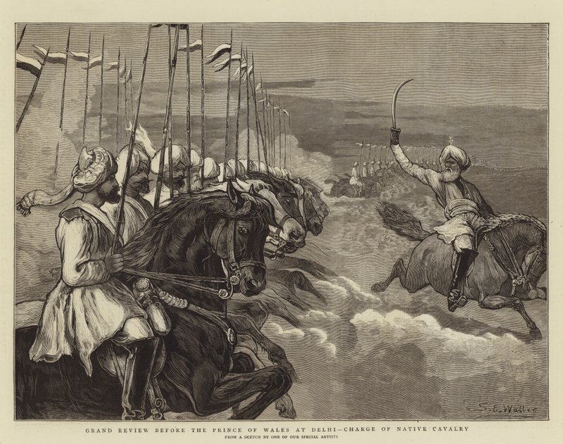 Grand Review foran prinsen af Wales i Delhi, angreb af indfødt kavaleri af Samuel Edmund Waller