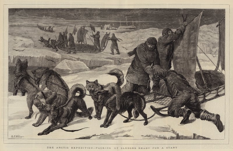 Den arktiske ekspedition pakker slæderne sammen og er klar til afgang af Samuel Edmund Waller