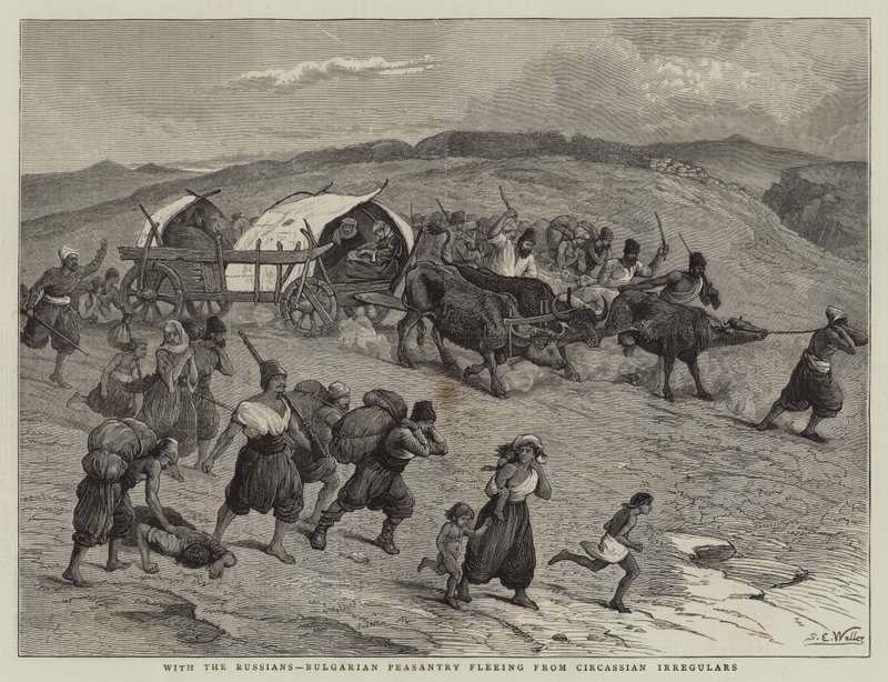 Sammen med russerne flygter bulgarske bønder fra cirkassiske irregulære soldater af Samuel Edmund Waller