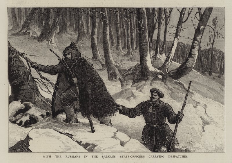 Med russerne på Balkan, stabsofficerer med forsendelser af Samuel Edmund Waller