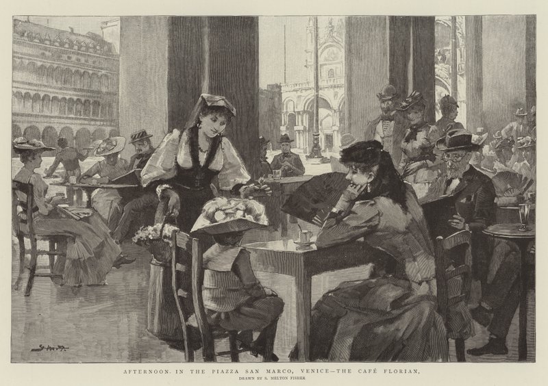 Eftermiddag på Piazza San Marco, Venedig, Cafe Florian af Samuel Melton Fisher