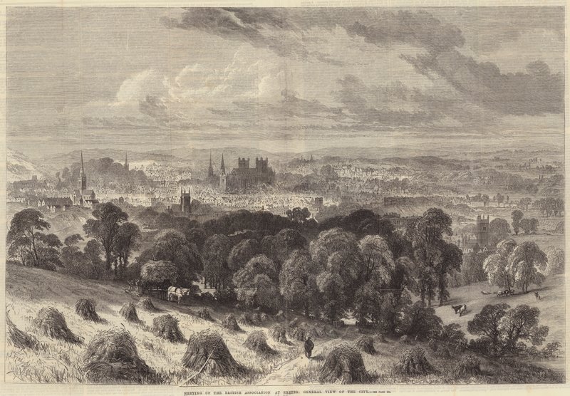 Møde i den britiske forening i Exeter, generel udsigt over byen af Samuel Read