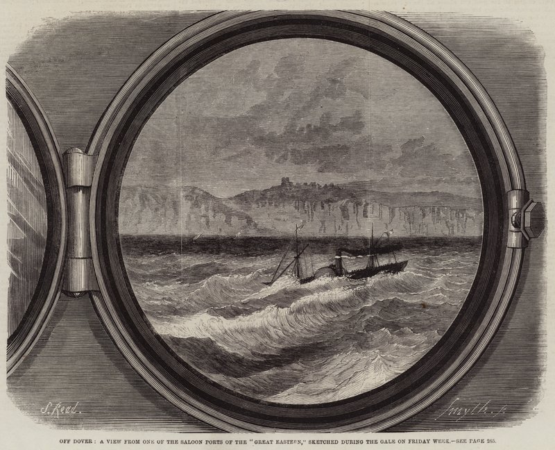 Off Dover, en udsigt fra en af Saloon-havnene i Great Eastern, skitseret under kulingen fredag uge af Samuel Read