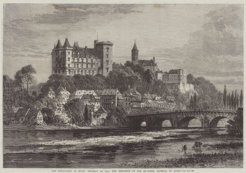 Revolutionen i Spanien, Chateau i Pau, residensen for eks-dronning Isabella af Spanien af Samuel Read