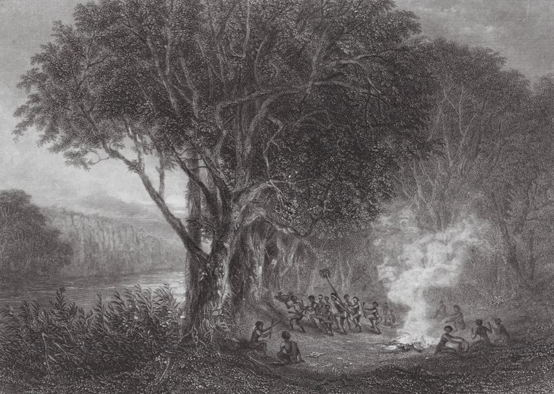 Australien: Carrobboree på Murray-flodens bredder (kobberstik) af Samuel (after) Prout