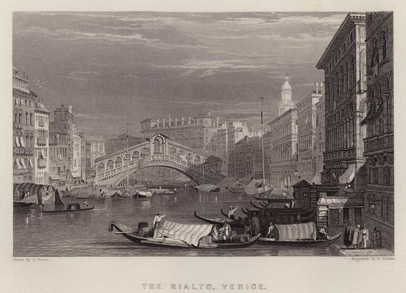 Rialto, Venedig (farve litho) af Samuel (after) Prout