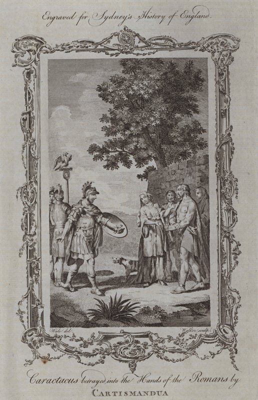 Caractacus forrådt i romernes hænder af Cartismandua (gravering) af Samuel (after) Wale