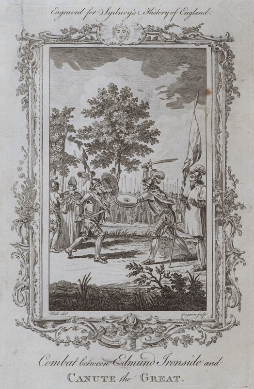 Kamp mellem Edmund Ironside og Knud den Store (gravering) af Samuel (after) Wale