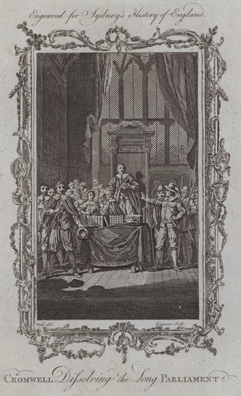 Cromwell opløser det lange parlament (gravering) af Samuel (after) Wale