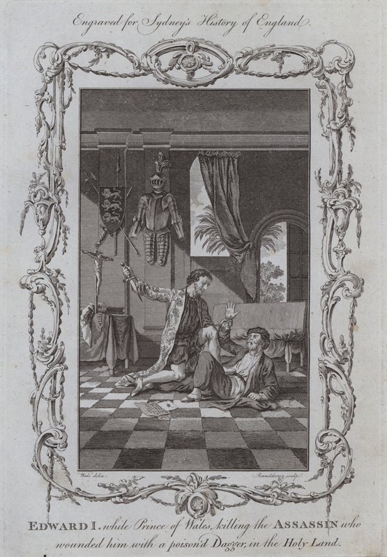 Edward I, mens prins af Wales dræbte snigmorderen, der sårede ham med en forgiftet dolk, i det hellige land (gravering) af Samuel (after) Wale
