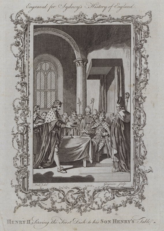 Henry II serverer den første ret til sin søn Henrys bord (gravering) af Samuel (after) Wale