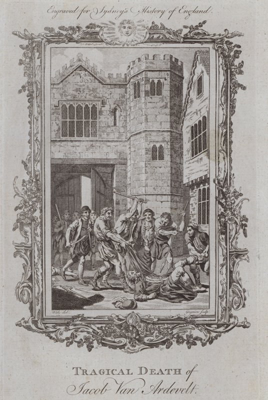 Jacob Van Ardevelts tragiske død (gravering) af Samuel (after) Wale